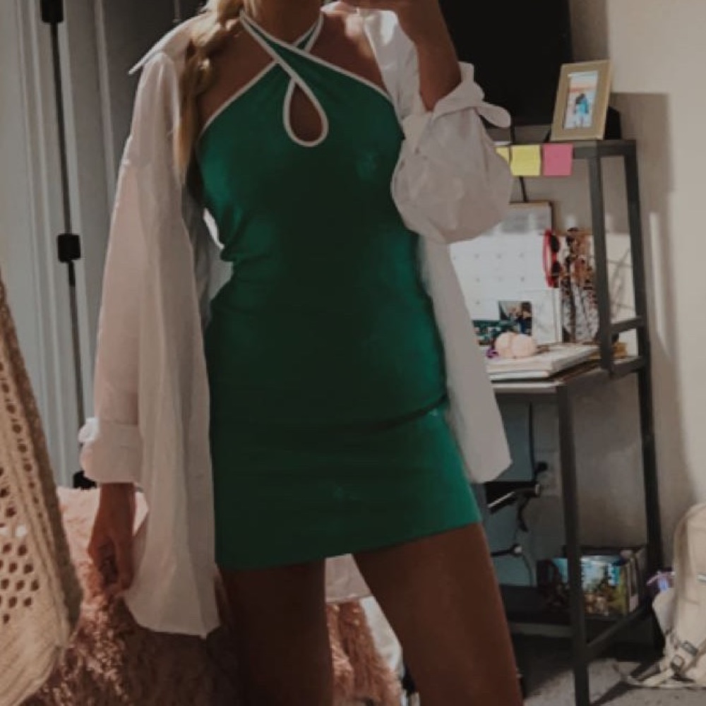 Green and white soft ribbed dress💚